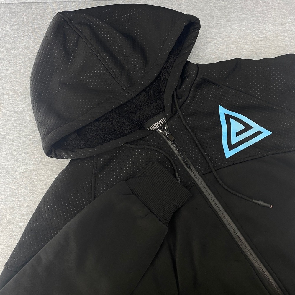 Encrypted Techwear Urban Zip Up Hoodie Men S Black Sherpa Lined Perforated Yoke